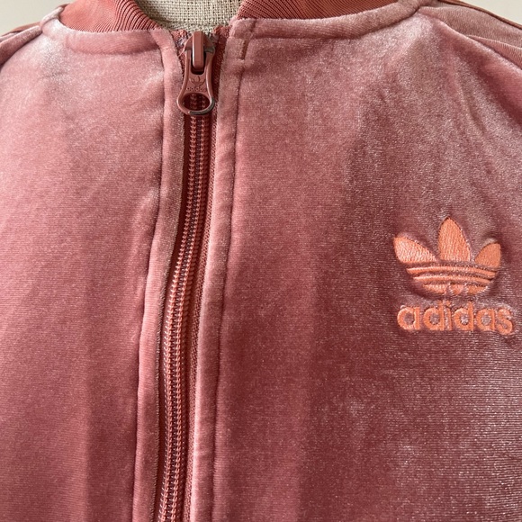 Adidas Originals Adicolor Velour Tracksuit Womens small Pink zippered pockets - Picture 3 of 4